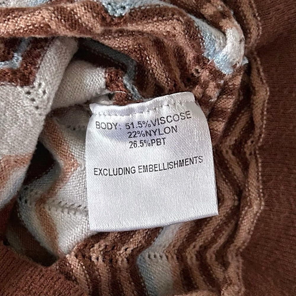 Princess Polly Brown Zigzag Knit Polo Top Cropped Short Sleeve Sweater Size S/M - Picture 5 of 7